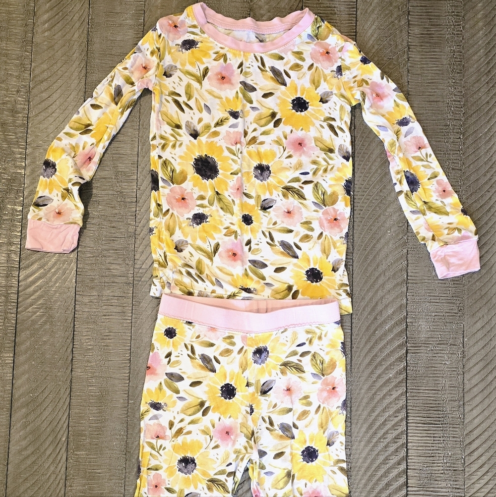 Little Sleepies Floral Kids Pajama Set with Pink and Yellow